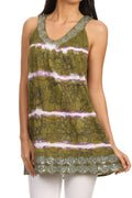 Sakkas Naya Sequin Embroidered Relaxed Fit Sleeveless V-Neck Top#color_Green