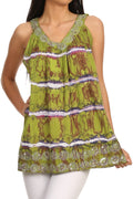 Sakkas Naya Sequin Embroidered Relaxed Fit Sleeveless V-Neck Top#color_LightGreen
