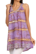 Sakkas Naya Sequin Embroidered Relaxed Fit Sleeveless V-Neck Top#color_Purple