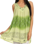 Sakkas  Lexi Embroidered two tone Sleeveless V neck Top#color_Lime