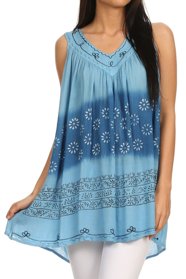 Sakkas  Lexi Embroidered two tone Sleeveless V neck Top#color_Blue