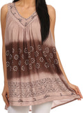 Sakkas  Lexi Embroidered two tone Sleeveless V neck Top#color_Brown