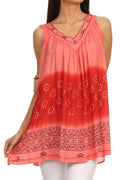 Sakkas  Lexi Embroidered two tone Sleeveless V neck Top#color_Coral