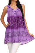 Sakkas  Lexi Embroidered two tone Sleeveless V neck Top#color_Purple