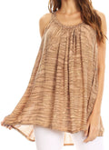 Sakkas Rachel Verigated Embroidered neck Picot trim Tank top#color_Brown
