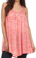 Sakkas Rachel Verigated Embroidered neck Picot trim Tank top#color_Coral