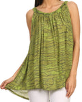 Sakkas Rachel Verigated Embroidered neck Picot trim Tank top#color_Green