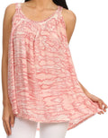 Sakkas Rachel Verigated Embroidered neck Picot trim Tank top#color_Pink