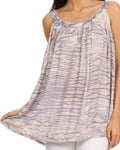 Sakkas Rachel Verigated Embroidered neck Picot trim Tank top#color_Purple