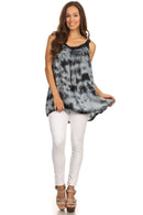 Sakkas Ashanti Embroidered Trim Picot Rayon Tie Dye Tank Top