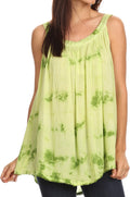 Sakkas Ashanti Embroidered Trim Picot Rayon Tie Dye Tank Top#color_Lime