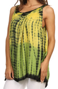 Sakkas Jamica Embroidered Trim Picot Multicolor Tie Dye Rayon Tank#color_ Yellow