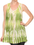 Sakkas Kalelay Long Tall Sleeveless Tie Dye Embroidered Tank Top Blouse Shirt#color_Lime