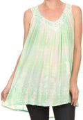Sakkas Kalelay Long Tall Sleeveless Tie Dye Embroidered Tank Top Blouse Shirt#color_Mint