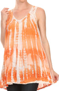 Sakkas Kalelay Long Tall Sleeveless Tie Dye Embroidered Tank Top Blouse Shirt#color_Orange