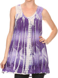 Sakkas Kalelay Long Tall Sleeveless Tie Dye Embroidered Tank Top Blouse Shirt#color_Purple