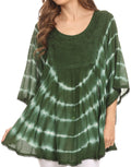 Sakkas Alannis Tie Dye Circle Poncho Top With With Wide Scoop Neck And Embroidery#color_ForestGreen