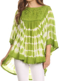 Sakkas Alannis Tie Dye Circle Poncho Top With With Wide Scoop Neck And Embroidery#color_LightGreen