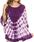 Sakkas Alannis Tie Dye Circle Poncho Top With With Wide Scoop Neck And Embroidery#color_Purple