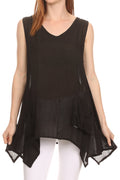 Sakkas Oprah Sleeveless Tank Side Tail Blouse Shirt Top With Two Front Pockets#color_Black