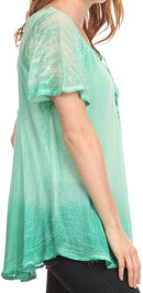 Sakkas  Vilma Long Blouse With Embroidery Lace Cap Sleeves And Corset Enclosure