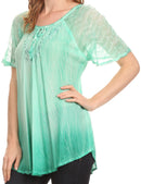 Sakkas  Vilma Long Blouse With Embroidery Lace Cap Sleeves And Corset Enclosure