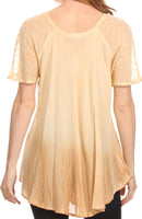 Sakkas  Vilma Long Blouse With Embroidery Lace Cap Sleeves And Corset Enclosure
