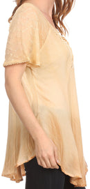 Sakkas  Vilma Long Blouse With Embroidery Lace Cap Sleeves And Corset Enclosure