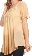 Sakkas  Vilma Long Blouse With Embroidery Lace Cap Sleeves And Corset Enclosure