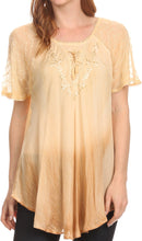 Sakkas  Vilma Long Blouse With Embroidery Lace Cap Sleeves And Corset Enclosure