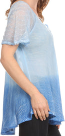 Sakkas  Vilma Long Blouse With Embroidery Lace Cap Sleeves And Corset Enclosure