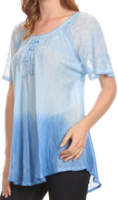 Sakkas  Vilma Long Blouse With Embroidery Lace Cap Sleeves And Corset Enclosure
