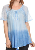 Sakkas  Vilma Long Blouse With Embroidery Lace Cap Sleeves And Corset Enclosure#color_Blue