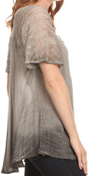 Sakkas  Vilma Long Blouse With Embroidery Lace Cap Sleeves And Corset Enclosure