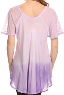 Sakkas  Vilma Long Blouse With Embroidery Lace Cap Sleeves And Corset Enclosure