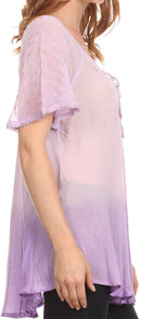 Sakkas  Vilma Long Blouse With Embroidery Lace Cap Sleeves And Corset Enclosure