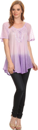 Sakkas  Vilma Long Blouse With Embroidery Lace Cap Sleeves And Corset Enclosure