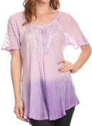 Sakkas  Vilma Long Blouse With Embroidery Lace Cap Sleeves And Corset Enclosure