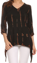 Sakkas Ciara V-Neck Long Sleeve Tie Dye Blouse#color_Black