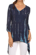 Sakkas Ciara V-Neck Long Sleeve Tie Dye Blouse#color_Blue