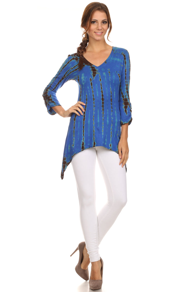 Sakkas Ciara V-Neck Long Sleeve Tie Dye Blouse