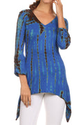 Sakkas Ciara V-Neck Long Sleeve Tie Dye Blouse#color_RoyalBlue