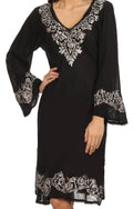 Sakkas Amme Batik Embroidered V-Neck Long Sleeve Blouse / Tunic#color_Black/White