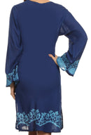 Sakkas Amme Batik Embroidered V-Neck Long Sleeve Blouse / Tunic
