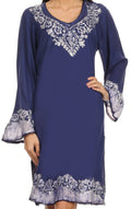 Sakkas Amme Batik Embroidered V-Neck Long Sleeve Blouse / Tunic#color_Navy/White