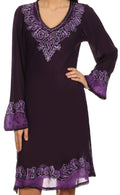 Sakkas Amme Batik Embroidered V-Neck Long Sleeve Blouse / Tunic#color_Purple
