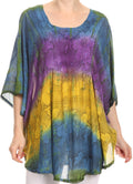 Sakkas Ellesa Ombre Tie Dye Circle Poncho Blouse Shirt Top With Sequin Embroidery#color_Blue