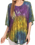 Sakkas Ellesa Ombre Tie Dye Circle Poncho Blouse Shirt Top With Sequin Embroidery#color_Blue/Yellow
