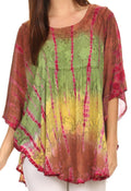 Sakkas Ellesa Ombre Tie Dye Circle Poncho Blouse Shirt Top With Sequin Embroidery#color_Brown