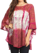 Sakkas Ellesa Ombre Tie Dye Circle Poncho Blouse Shirt Top With Sequin Embroidery#color_Brown/Cream
